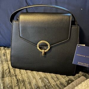 Adrienne Vittadini Black Shoulder Bag with Gold Accent